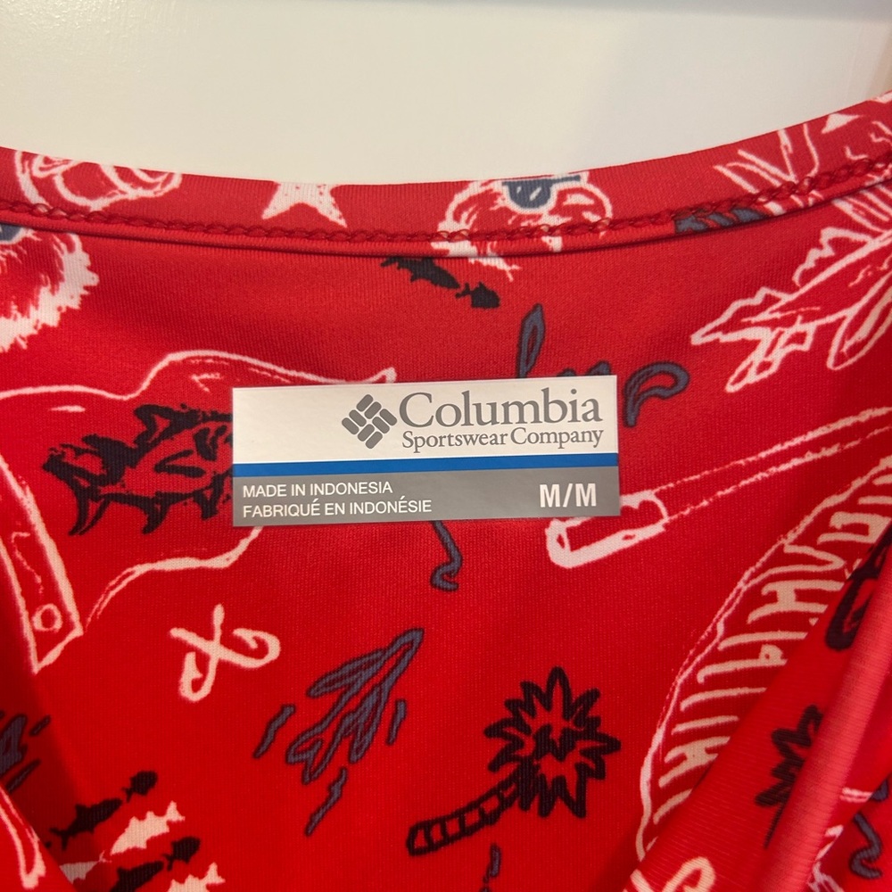 Columbia PFG Midway Bay Red Spark Americana Fish Print Omni-Wick Freeze Dress M - Picture 3 of 9